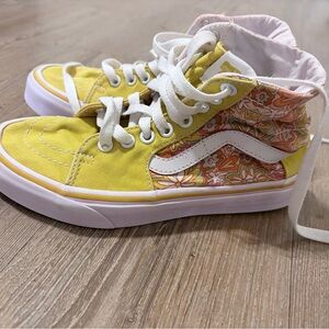 Vans Yellow and Pink Floral High-Tops